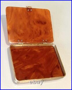 Vintage Antique Bakelite Amber Gold Tone Brass Firing Cigarette Card Holder Case