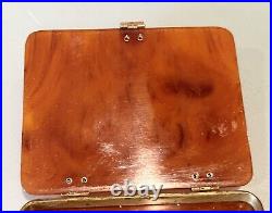 Vintage Antique Bakelite Amber Gold Tone Brass Firing Cigarette Card Holder Case