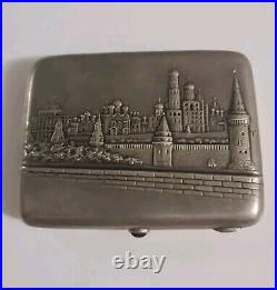 Vintage Antique Cigarette Case Kremlin By Jeweler Mironov Embossed Silver