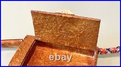 Vintage Antique England Wood Karelian Birch 14K Gold Cigarette Vesta Case Box