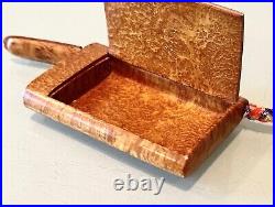 Vintage Antique England Wood Karelian Birch 14K Gold Cigarette Vesta Case Box