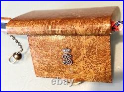 Vintage Antique England Wood Karelian Birch 14K Gold Cigarette Vesta Case Box