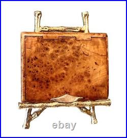 Vintage Antique England Wood Karelian Birch 9K Gold Cigarette Trinket Case Box