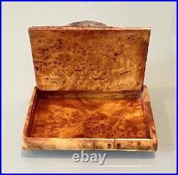 Vintage Antique England Wood Karelian Birch 9K Gold Cigarette Trinket Case Box