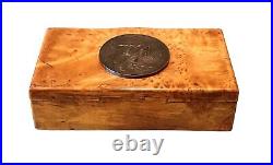 Vintage Antique French Republic Silver Medal Karelian Birch Cigarette Cigar Box