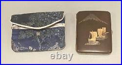 Vintage Antique Japanese Shakudo Style 24K Inlay Sea Ships Cigarette Case Case