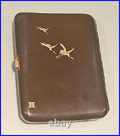 Vintage Antique Japanese Shakudo Style 24K Inlay Sea Ships Cigarette Case Case