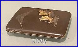 Vintage Antique Japanese Shakudo Style 24K Inlay Sea Ships Cigarette Case Case