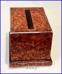 Vintage Antique Wood Karelian Birch Sterling Silver Inlay Cigarette Case Box