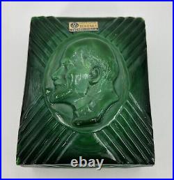 Vintage Art Deco Lenin Cigarette Box Green Malachite Glass And black Glass Lids