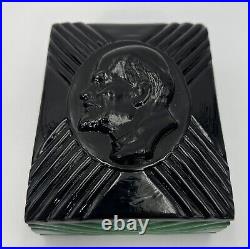 Vintage Art Deco Lenin Cigarette Box Green Malachite Glass And black Glass Lids