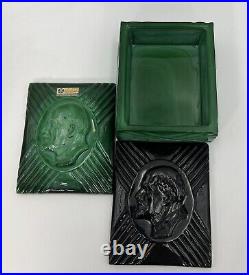 Vintage Art Deco Lenin Cigarette Box Green Malachite Glass And black Glass Lids