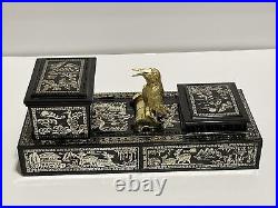 Vintage Black Cigarette Tobacco Dispenser Plastic Box Gold Mechanical Bird