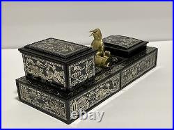 Vintage Black Cigarette Tobacco Dispenser Plastic Box Gold Mechanical Bird