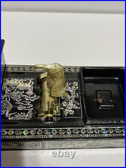 Vintage Black Cigarette Tobacco Dispenser Plastic Box Gold Mechanical Bird