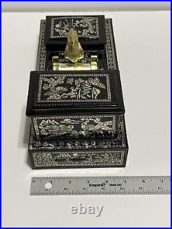 Vintage Black Cigarette Tobacco Dispenser Plastic Box Gold Mechanical Bird