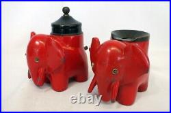 Vintage Brown Bigelow Red Elephant Art Deco Figural Cigarette Holder Ashtray Set