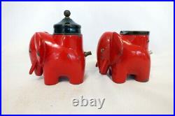 Vintage Brown Bigelow Red Elephant Art Deco Figural Cigarette Holder Ashtray Set