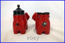 Vintage Brown Bigelow Red Elephant Art Deco Figural Cigarette Holder Ashtray Set