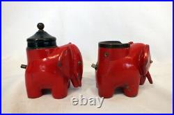 Vintage Brown Bigelow Red Elephant Art Deco Figural Cigarette Holder Ashtray Set