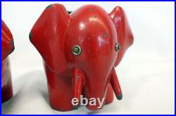 Vintage Brown Bigelow Red Elephant Art Deco Figural Cigarette Holder Ashtray Set