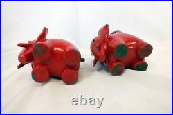 Vintage Brown Bigelow Red Elephant Art Deco Figural Cigarette Holder Ashtray Set