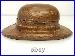 Vintage Brown Derby Hollywood Carved Wood Hat Matchbook/Cigarette/Trinket Box