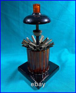 Vintage Brown Glass Pop-Up CIGARETTE DISPENSER with black base and cover