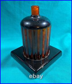 Vintage Brown Glass Pop-Up CIGARETTE DISPENSER with black base and cover