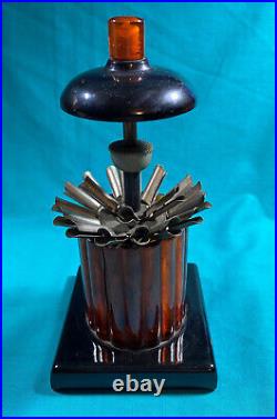 Vintage Brown Glass Pop-Up CIGARETTE DISPENSER with black base and cover