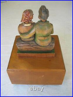 Vintage Carved Wood Wooden Couple Mechanical Music Cigarette Dispenser Box