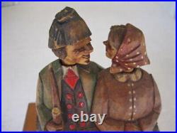 Vintage Carved Wood Wooden Couple Mechanical Music Cigarette Dispenser Box