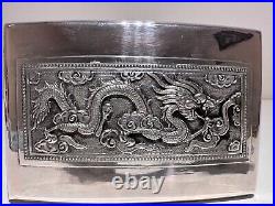 Vintage China Hand Made Silver Plated Cigarettes Case Box With Silver Dragon