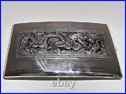 Vintage China Hand Made Silver Plated Cigarettes Case Box With Silver Dragon