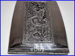 Vintage China Hand Made Silver Plated Cigarettes Case Box With Silver Dragon