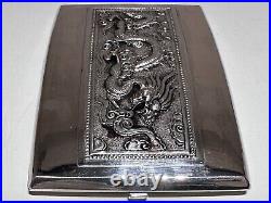 Vintage China Hand Made Silver Plated Cigarettes Case Box With Silver Dragon