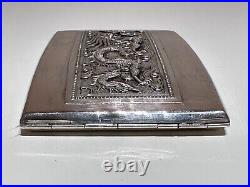 Vintage China Hand Made Silver Plated Cigarettes Case Box With Silver Dragon