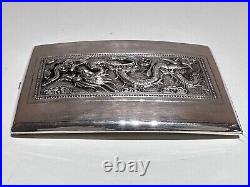 Vintage China Hand Made Silver Plated Cigarettes Case Box With Silver Dragon