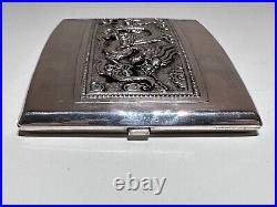 Vintage China Hand Made Silver Plated Cigarettes Case Box With Silver Dragon