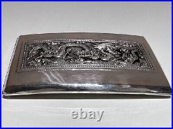 Vintage China Hand Made Silver Plated Cigarettes Case Box With Silver Dragon