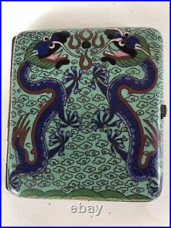 Vintage Chinese Or Japanese Cloisonné Cigarette Case With Dragons