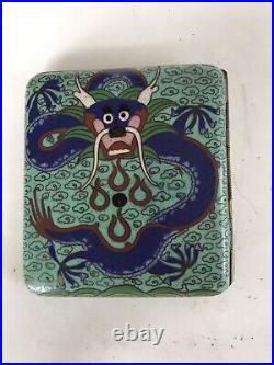 Vintage Chinese Or Japanese Cloisonné Cigarette Case With Dragons