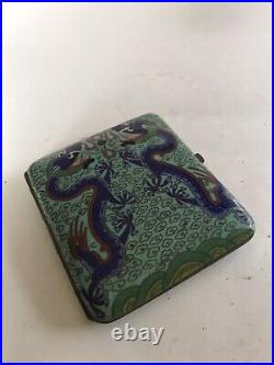 Vintage Chinese Or Japanese Cloisonné Cigarette Case With Dragons