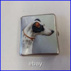 Vintage Cigarette Case With Hand Painted Jack Russell Terrier 500 Silver