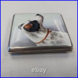 Vintage Cigarette Case With Hand Painted Jack Russell Terrier 500 Silver