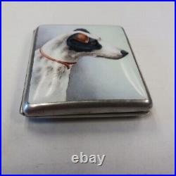 Vintage Cigarette Case With Hand Painted Jack Russell Terrier 500 Silver