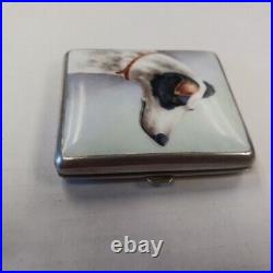 Vintage Cigarette Case With Hand Painted Jack Russell Terrier 500 Silver