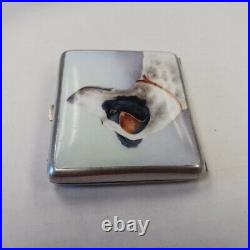 Vintage Cigarette Case With Hand Painted Jack Russell Terrier 500 Silver