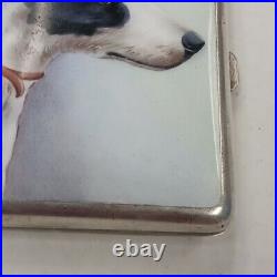 Vintage Cigarette Case With Hand Painted Jack Russell Terrier 500 Silver