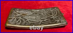 Vintage Cigarette case concave brass engraved bird scene